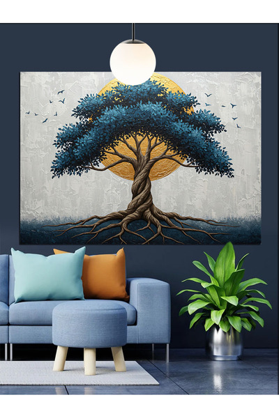 KanvasSepeti Altın Yapraklı Büyük Ağaç Yağlı boya Dokulu Yüksek kaliteli Kanv...