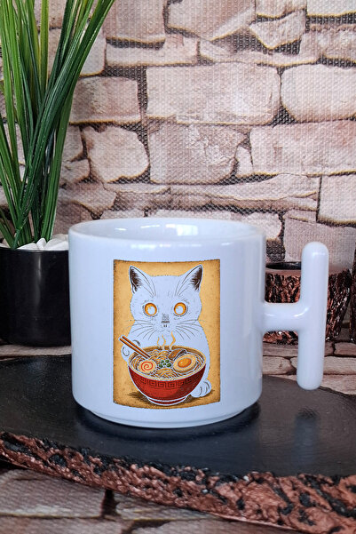 giftkonsept كوب رامين مطبوع عليه قطة لطيفة على الطراز الياباني، كوب نودلز أني...
