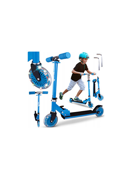 MalPlay Trotinetă pliabilă cu roți LED, înălțime reglabilă, albastră, 111640