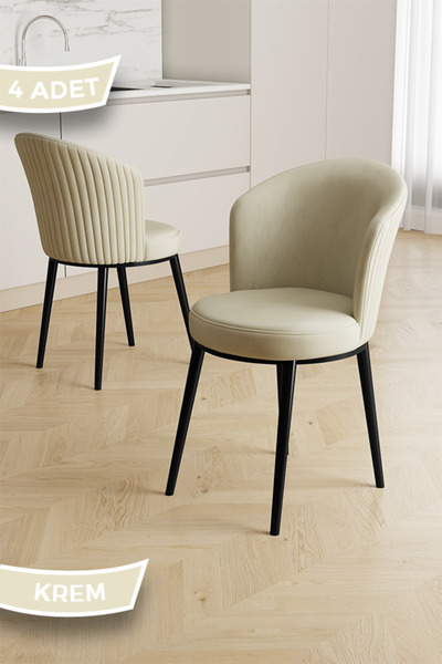 Canisa Risa Serisi 4 Adet Krem Mutfak Sandalyesi Siyah Metal Ayak 1.Sınıf Bab...