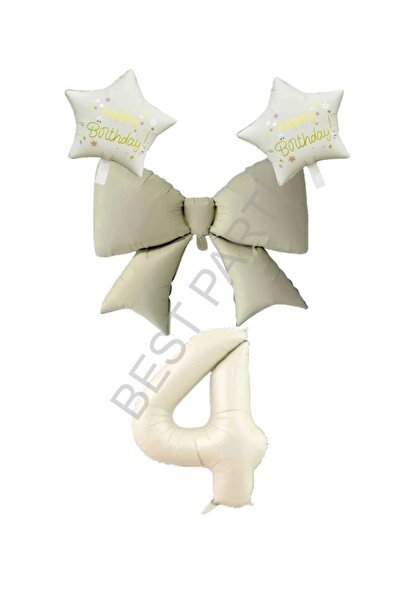 BEST PARTİ DOĞUM GÜNÜ PARTİ SÜSLERİ Cream Color Star Bow Number Foil Balloon ...