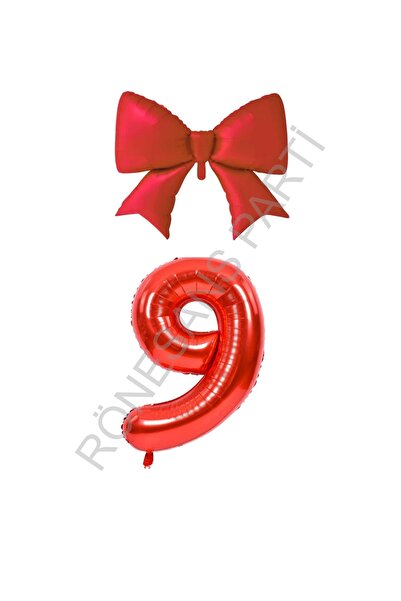 RÖNESANS PARTİ Red Color Bow Number Foil Balloon Set Age 9