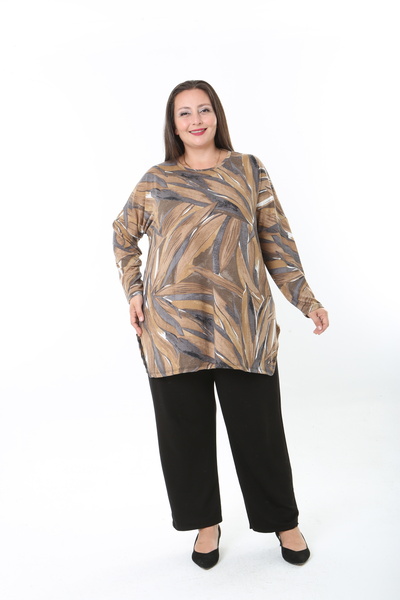 MODA LİZZA Women's Wool Viscose Lycra Fabric Patterned Large Size Tunic