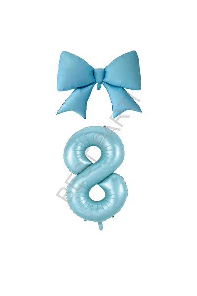 BEST PARTİ DOĞUM GÜNÜ PARTİ SÜSLERİ Blue Color Bow Number Foil Balloon Set Age 8