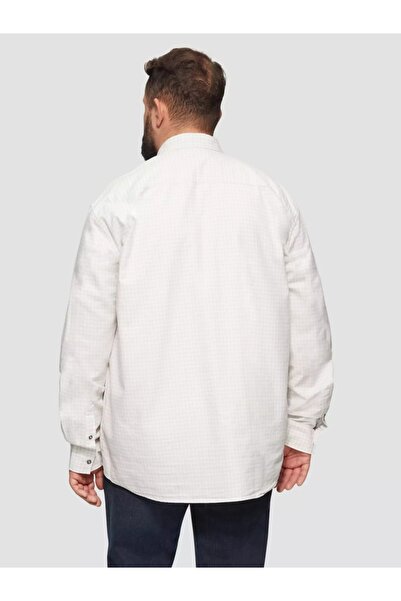 s.Oliver Cămașă bărbătească mărimi mari, mânecă lungă și imprimeu în carouri, croială regulată, alb