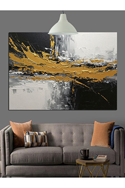 KanvasSepeti Tablou abstract auriu negru pictură decorativă în ulei texturată...