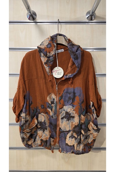 Park Moda Италианско памучно яке с качулка и флорален мотив