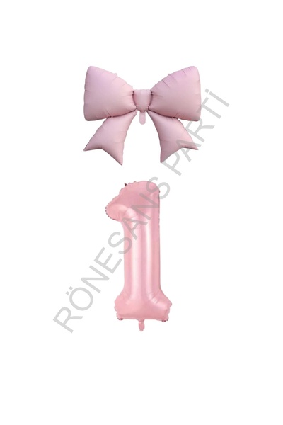 RÖNESANS PARTİ Pink Color Bow Number Foil Balloon Set Age 1