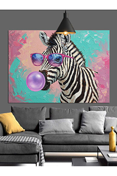 Artmeg Sakız Çiğneyen Renkli Zebra Dekoratif Kanvas - Mdf Ahşap Tablo