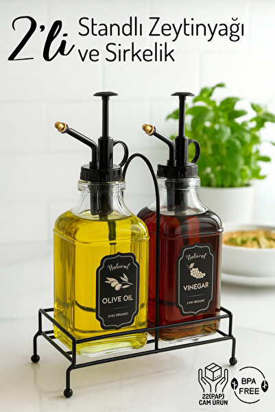 Nandy Home 2'li Vintage Sprey Başlıklı ve Standlı Zeytinyağı ve Sirkelik - Ca...