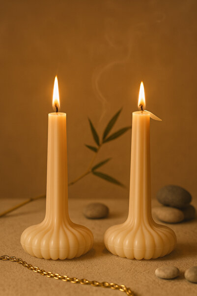 AKANART studio Vegan 3D Şamdan mum, amber kokulu dekoratif mum