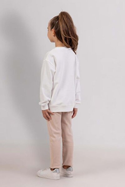 ww waka waka kids store Συνδυασμός λευκού φούτερ και μπεζ κολάν με στάμπα Best Friends για κορίτσια