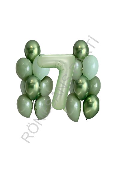 RÖNESANS PARTİ Water Green Number and Balloon Set Age 7