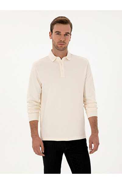 Cacharel Ekru Regular Fit %100 Pamuk 3 İplik Polo Yaka Sweatshirt 50318960-VR019