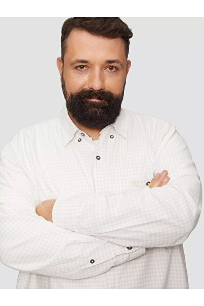 s.Oliver Cămașă bărbătească mărimi mari, mânecă lungă și imprimeu în carouri, croială regulată, alb