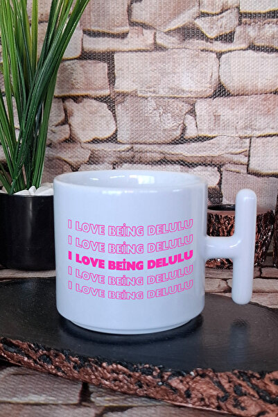 giftkonsept I Love Being Delulu Printed Fun t Handle Latte Cup Mug