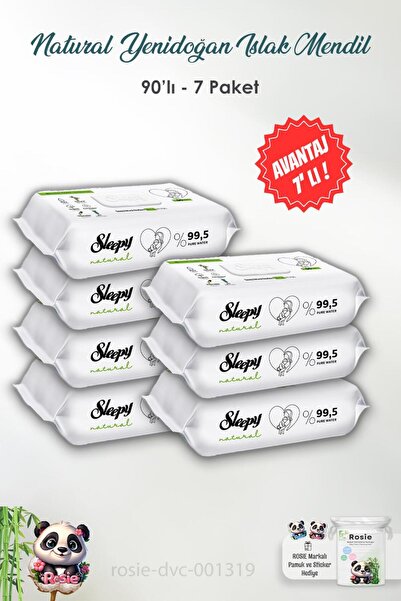Sleepy روزي 7 قطع مناديل مبللة طبيعية لحديثي الولادة 90 منديل