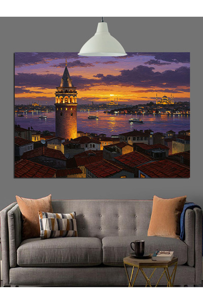 Artmeg Gün Batımında Galata Kulesi Dekoratif Kanvas - Mdf Ahşap Tablo