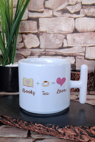giftkonsept Books Tea Love Temalı Kitap ve Çay Aşkı Hediyelik T Kulplu Latte ...