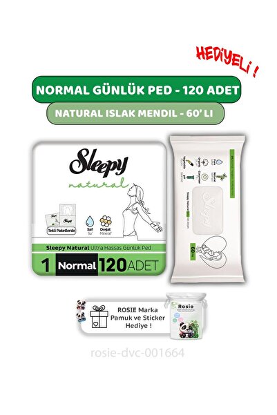 Sleepy Natural Ultra Hassas Hijyenik Günlük Ped Normal 120 Adet, Natural 60'l...