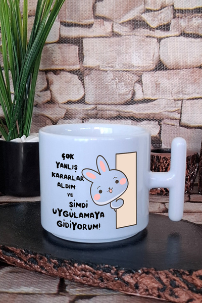 giftkonsept I'M Putting My Wrong Decisions into Action - Rabbit Printed Funny t Handle Latte Cup Mug