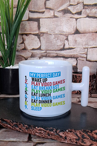 giftkonsept My Perfect Day Black Classic Fit Gamer Gift Printed t Latte Cup Mug with Handle