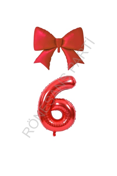 RÖNESANS PARTİ Red Color Bow Number Foil Balloon Set Age 6