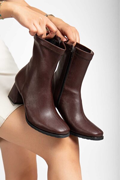 Zaza moda Γυναικείες μπότες καφέ Stretch με τακούνι μεσαίου ύψους