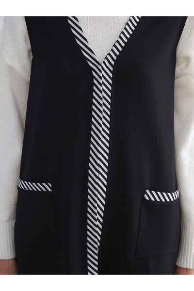 LC Waikiki Black V-Neck Striped Women's Vest