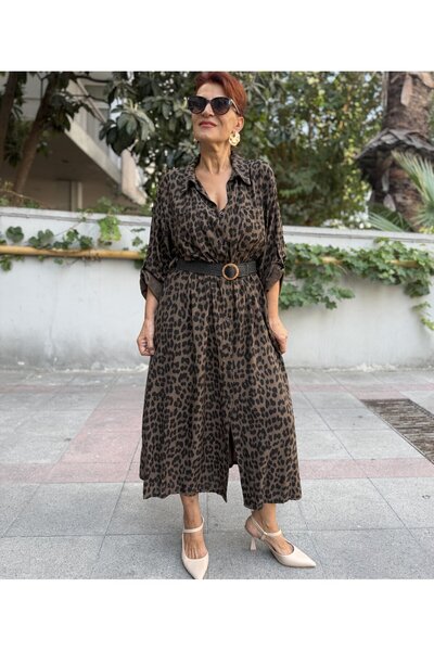 DenizEge Italian Belmando Leopard Dress Brown