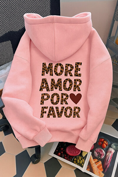 SVART WEAR More Amor Por Favor Oversize Cotton Casual Hoodie Printed Sweatshirt