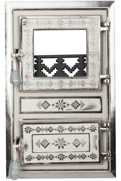 Evotools Ușă de sobă monobloc cu motive românești, sticlă nichelată - Înălțim...