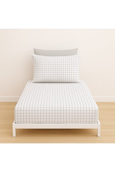 Ezgi Single Size Checkered Pattern Elastic Fitted Sheet and Pillowcase 120 X 200