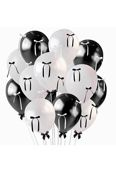 Çemrek Süs Parti حزمة بالونات على شكل فيونكة باللونين الأسود والأبيض 20 قطعة