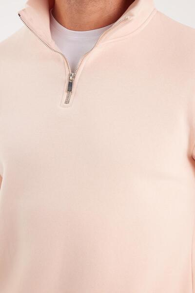 Tudors Φούτερ Unisex Relax Fit Άνετο Κομμένο Βαμβακερό Φλις με μισό φερμουάρ και γιακά σομόν