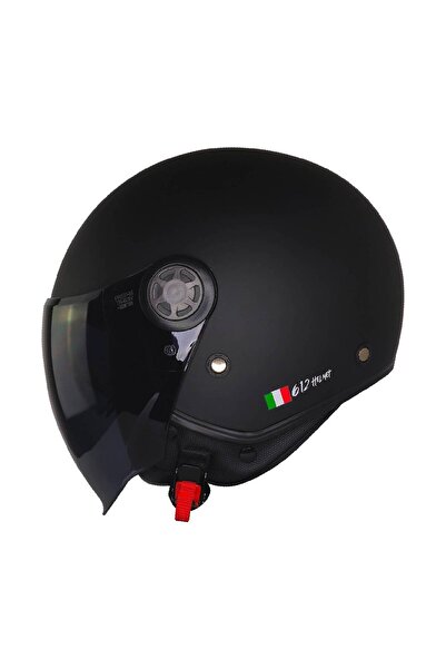 ebakbak Motosiklet Yarım Kask Güneş Vizörlü ECE 22.06 Motor Kaskı Mat Black