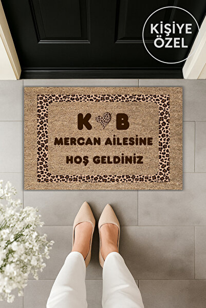Dormot سجادة أمام الباب بنمط الفهد مطبوعة رقميًا حديثة مع الأحرف الأولى والأس...