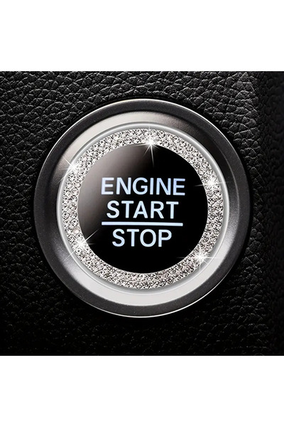 Vira Rise 1Pc Bling Car Start Button Ring -White, Rhinestone Start Button Cov...