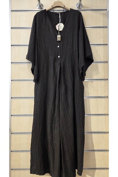 Park Moda Italian Linen Jumpsuit with Back Detail and Plain Pattern