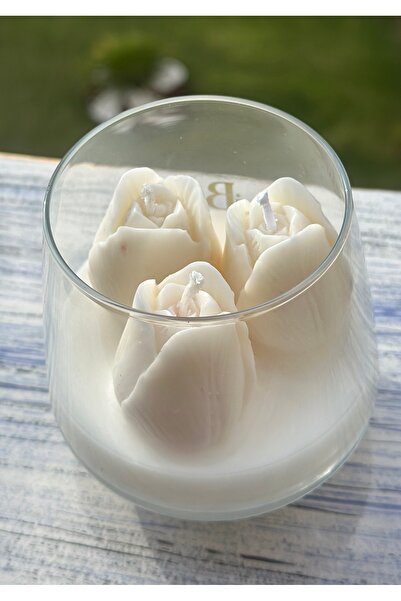 BalibeeCandle 3lü beyaz gül mum