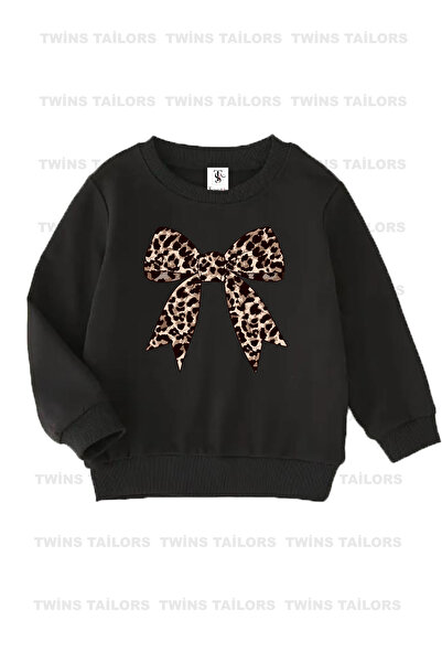 twins tailors İçi Polarlı Kedi Ve Kurdale Baskılı Siyah-Gri-Kırmızı Üçlü Bisiklet Yaka Kız Çocuk Sweatshirt