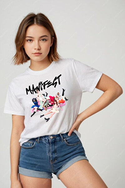 barsdepo Tricou cu imprimeu Manifest, tricou alb oversize unisex pentru copii...