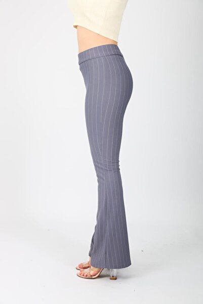 vikitekno Ženske pantalone Visok struk Sa likrom Zvonaste nogavice C Prugasto...