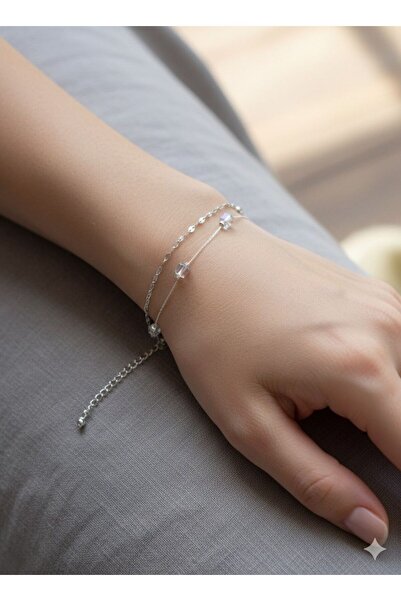 ZERRA BRİDAL ZARİF ÇİFT ZİNCİRLİ TOK DETAYLI ÇELİK BİLEKLİK