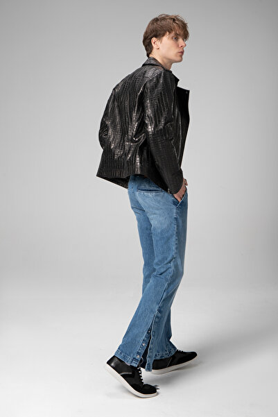 Dericlub E2207 Genuine Leather Biker Men's Jacket Black