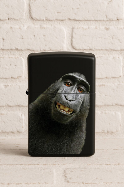 Cekuonline UV Baskılı Desenli Metal Benzinli Siyah Çakmak Cep Çakmağı - Maymu...