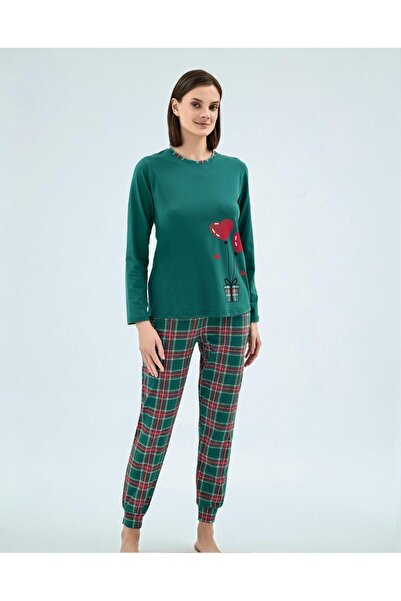 Sevim 17083 Green Red Heart Pajama Set with Elasticated Legs