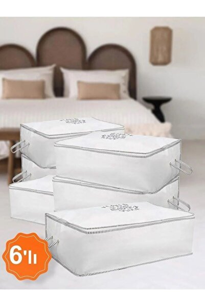 teknotrust 6'lı Set Beyaz Baskılı Ipli Baza Hurcu, 65x30x20 cm, şık ve kullan...