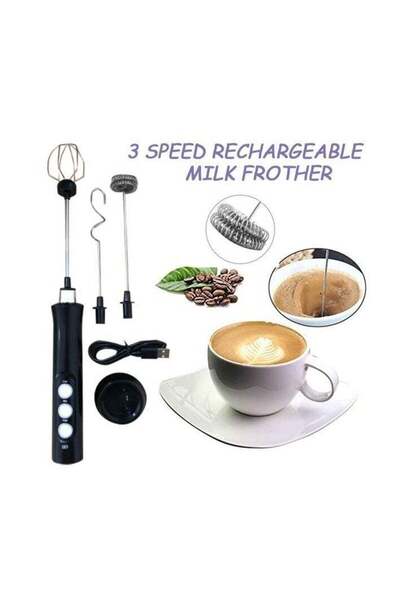Generic USB Rechargeable Handheld Electric Milk Frother Foamer - 3-Speed
