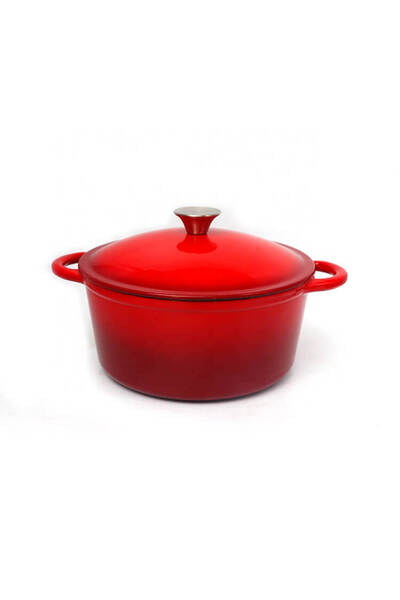 Newalor Oală din fontă emailată roșie cu capac și mâner metalic – 5 L, 26 cm